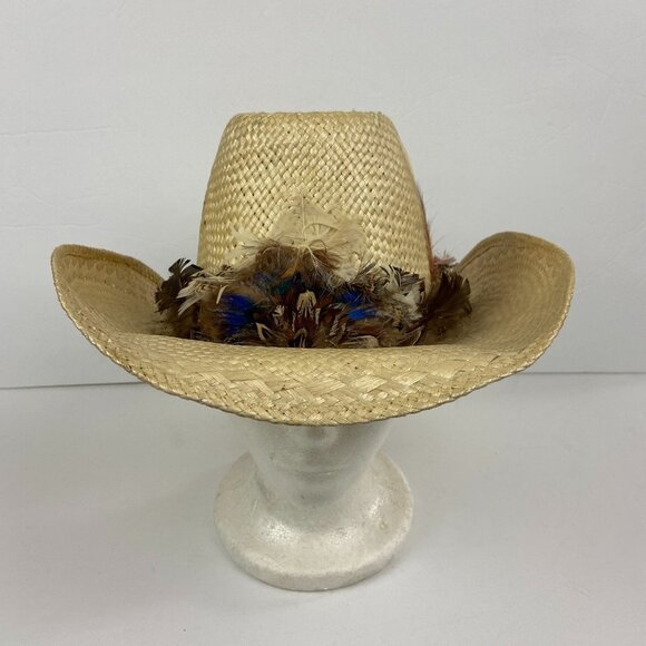 NWOT Miller Bros Straw Western Cowboy Hat Band Feather display picture 2